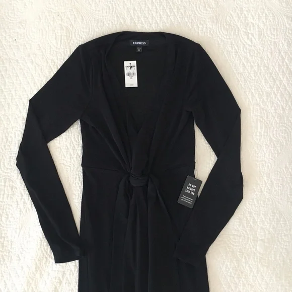 NWT Express Plunging Knot Front Maxi Dress Black Women’s XXS - Picture 4 of 11